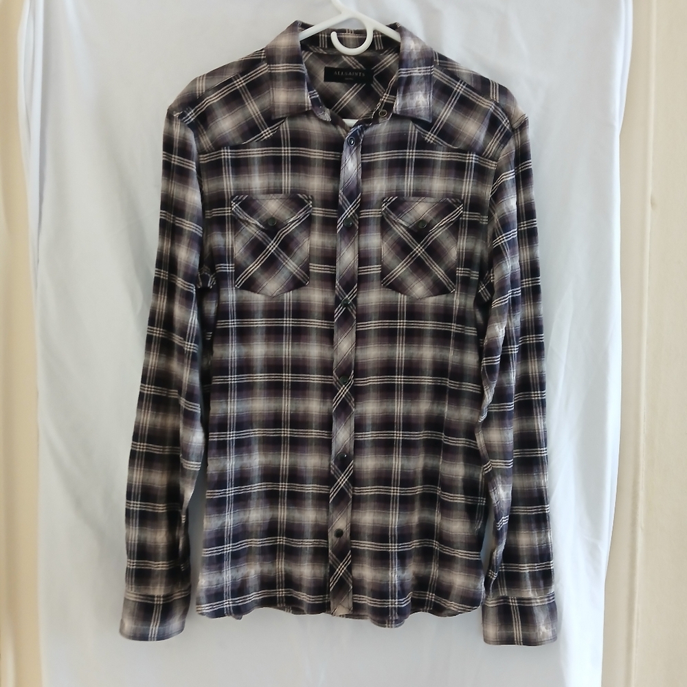 All Saints Plaid Flannel Western Shirt Designer Brand